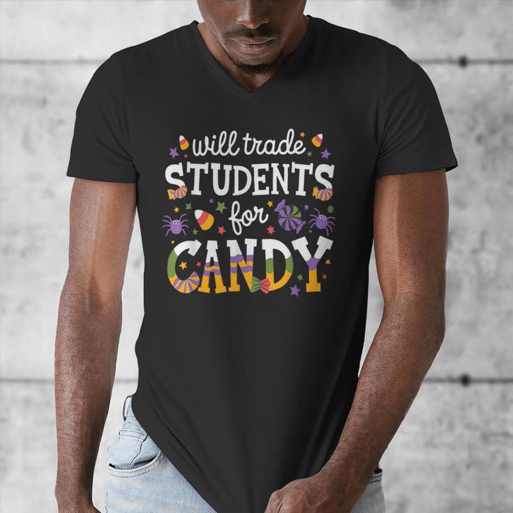 Will Trade Students For Candy Teacher Halloween Costume Tee Men's V-Neck T-Shirt, funny design