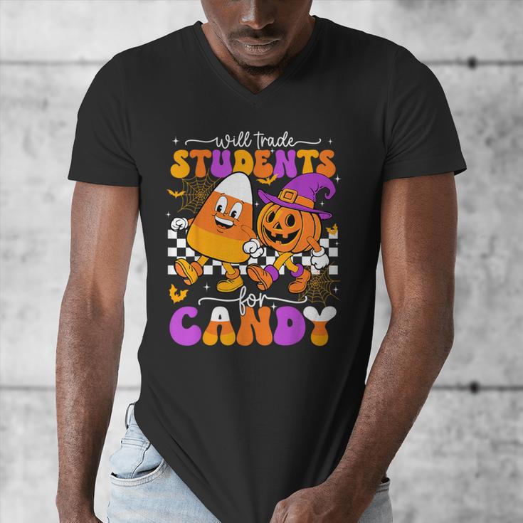 Will Trade Students For Candy Teacher Halloween Men's V-Neck T-Shirt, funny design Will Trade Students For Candy Teacher Halloween Men's V-Neck T-Shirt, funny design