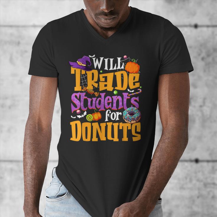 Will Trade Students For Donuts Halloween Teacher Men's V-Neck T-Shirt, funny design