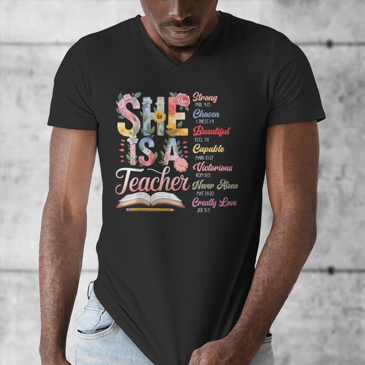 Women Bible Verse Christian Teacher God Says Back To School Men's V-Neck T-Shirt, funny design