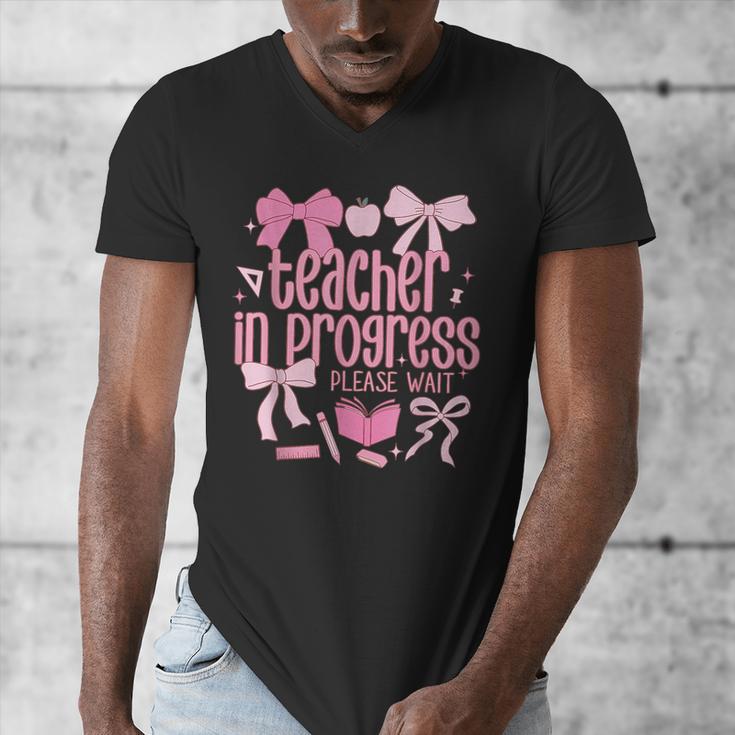 Women Teacher In Progress Coquette Pink Bow Future Teacher Men's V-Neck T-Shirt, Future Teacher Gifts, funny design Women Teacher In Progress Coquette Pink Bow Future Teacher Men's V-Neck T-Shirt, Future Teacher Gifts, funny design
