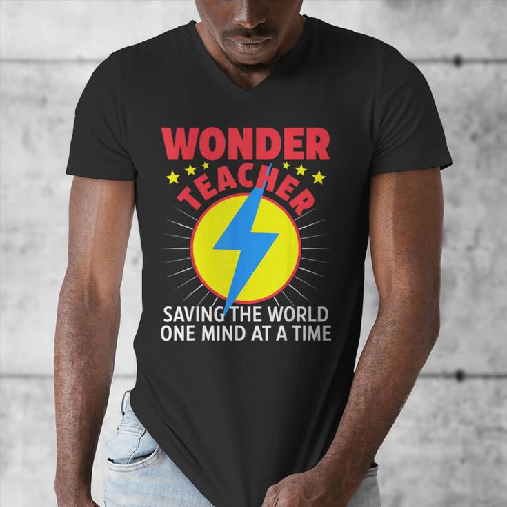 Wonder Teacher Costume Shirt Teacher Halloween Costume Men Women Men's V-Neck T-Shirt, funny design