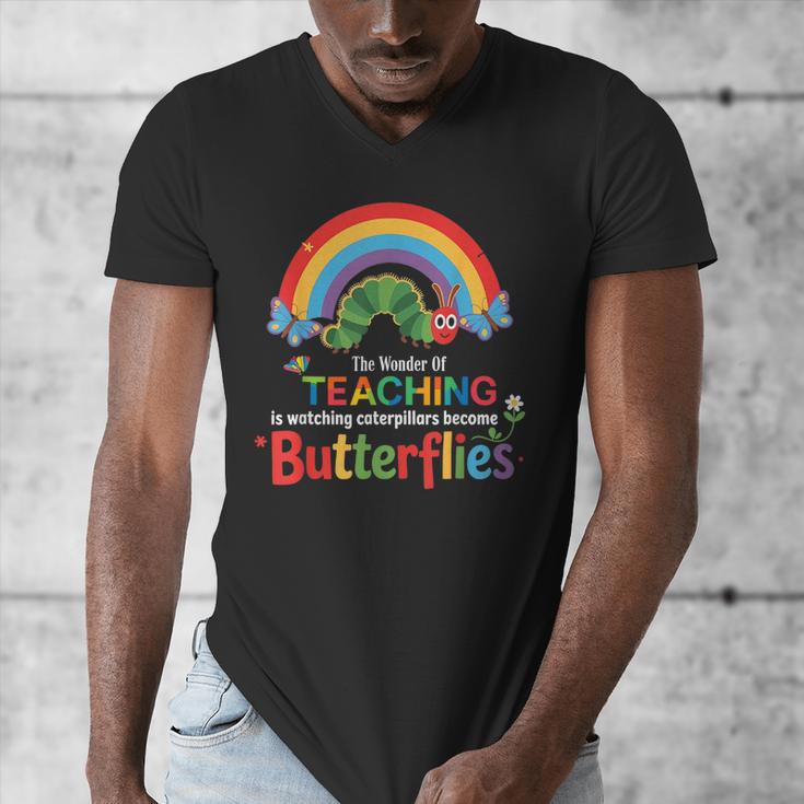 The Wonder Of Teaching Is Watching Caterpillars Teacher Men's V-Neck T-Shirt, funny design The Wonder Of Teaching Is Watching Caterpillars Teacher Men's V-Neck T-Shirt, funny design