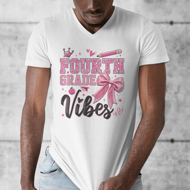 4th Fourth Grade Vibes Back To School Coquette Teacher Girl Men's V-Neck T-Shirt, 4th Grade Teacher Gifts, funny design 4th Fourth Grade Vibes Back To School Coquette Teacher Girl Men's V-Neck T-Shirt, 4th Grade Teacher Gifts, funny design