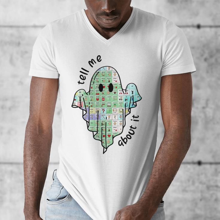 AAC Ghost Tell Me About It Speech Pathology AAC Sped Teacher Men's V-Neck T-Shirt, funny design AAC Ghost Tell Me About It Speech Pathology AAC Sped Teacher Men's V-Neck T-Shirt, funny design