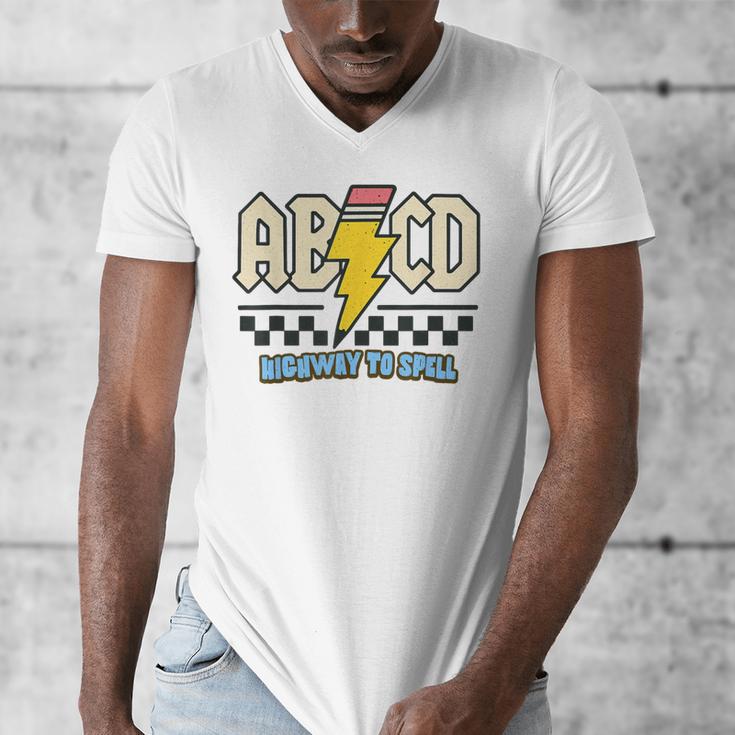 ABCD Highway To Spell Pencil Teacher & Student Font Me Men's V-Neck T-Shirt, funny design ABCD Highway To Spell Pencil Teacher & Student Font Me Men's V-Neck T-Shirt, funny design