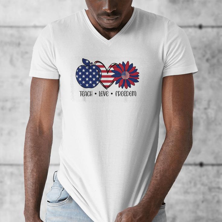 American Flag Teach Love Freedom Preschool Teacher 4th July Men's V-Neck T-Shirt, funny design American Flag Teach Love Freedom Preschool Teacher 4th July Men's V-Neck T-Shirt, funny design