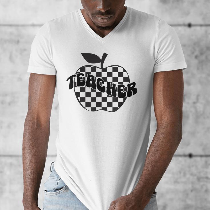 Back To School Checkered Apple Teacher Checkerboard Teacher For Men Women Girls Kids Men's V-Neck T-Shirt, funny design