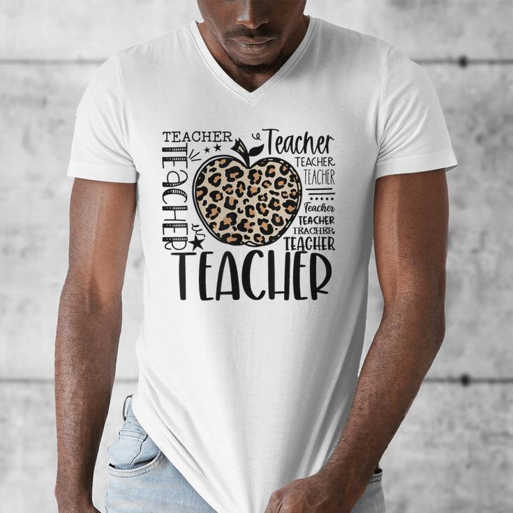 Back To School Teacher Life Apple Leopard Teacher Women Men's V-Neck T-Shirt, funny design