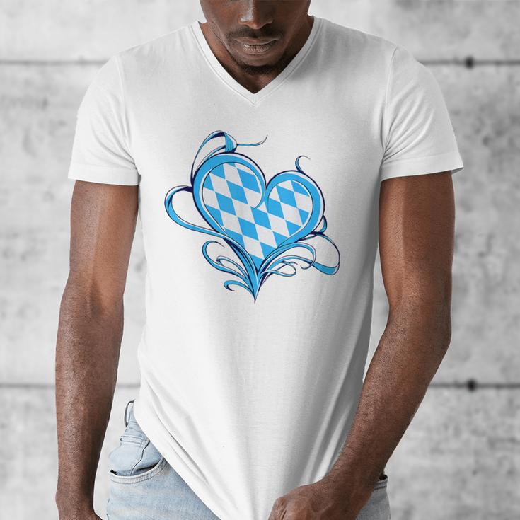 Bavarian Flag As Heart Blue Diamond Bavaria Men's V-Neck T-Shirt, funny design