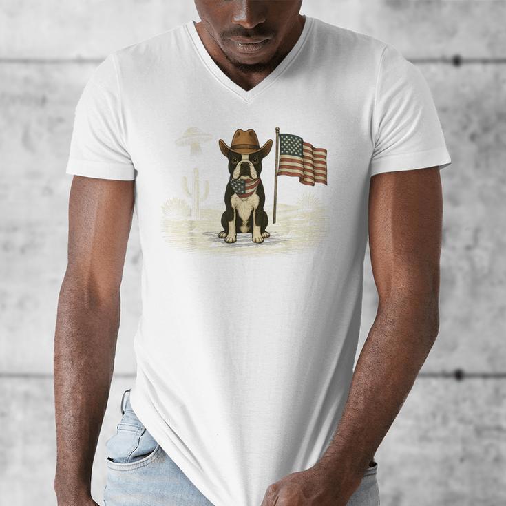 Boston Terrier 4th Of July US American Flag Dog Patriotic Men's V-Neck T-Shirt, Patriotic Boston Terrier Gifts, American Boston Terrier Gifts, Boston Terrier 4th Of July Gifts, funny design