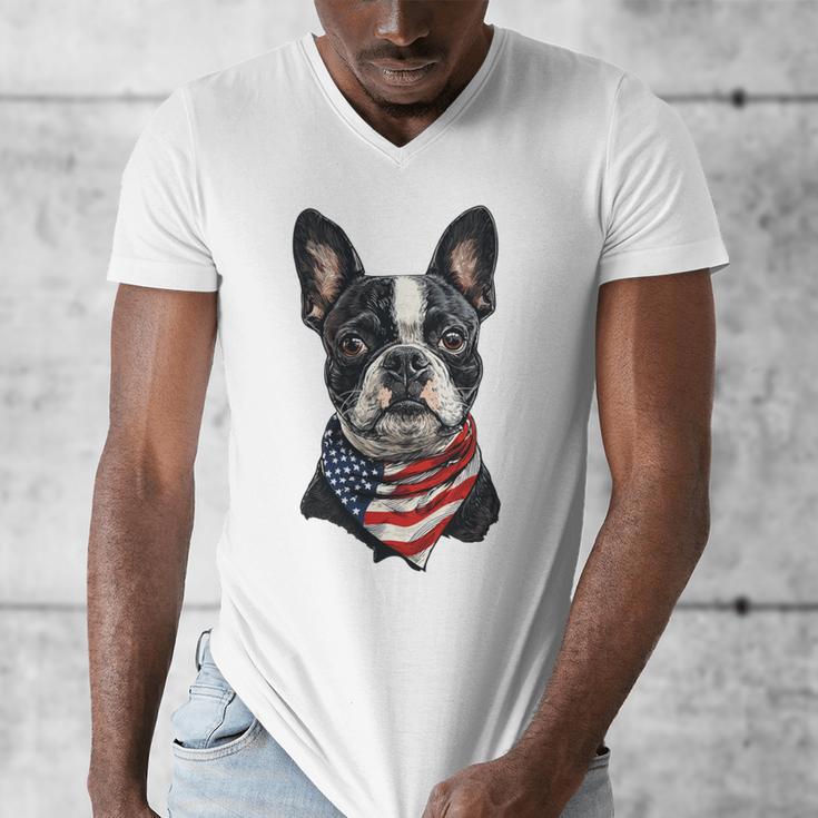 Boston Terrier American Flag Men's V-Neck T-Shirt, American Boston Terrier Gifts, funny design