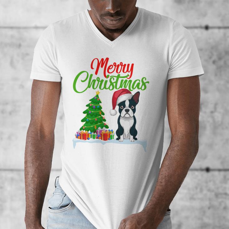 Boston Terrier Christmas Tree Lights Xmas Dog Lover Men's V-Neck T-Shirt, Boston Terrier Christmas Gifts, funny design