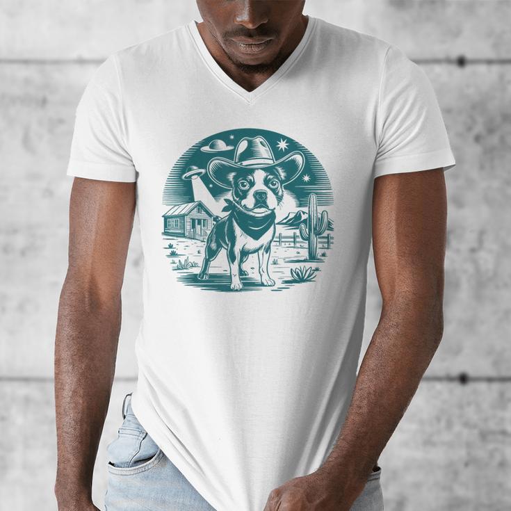 Boston Terrier Cowboy UFO Shirt Vintage Western Dog Mom Tee Men's V-Neck T-Shirt, Couple Gifts, Mom Gifts, Boston Terrier Mom Gifts, funny design