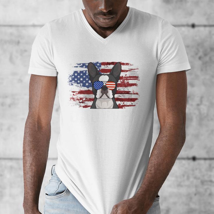 Boston Terrier Dad American Flag 4th Of July Dog Fathers Day Men's V-Neck T-Shirt, Couple Gifts, Boston Terrier Dad Gifts, American Boston Terrier Gifts, Boston Terrier 4th Of July Gifts, funny design