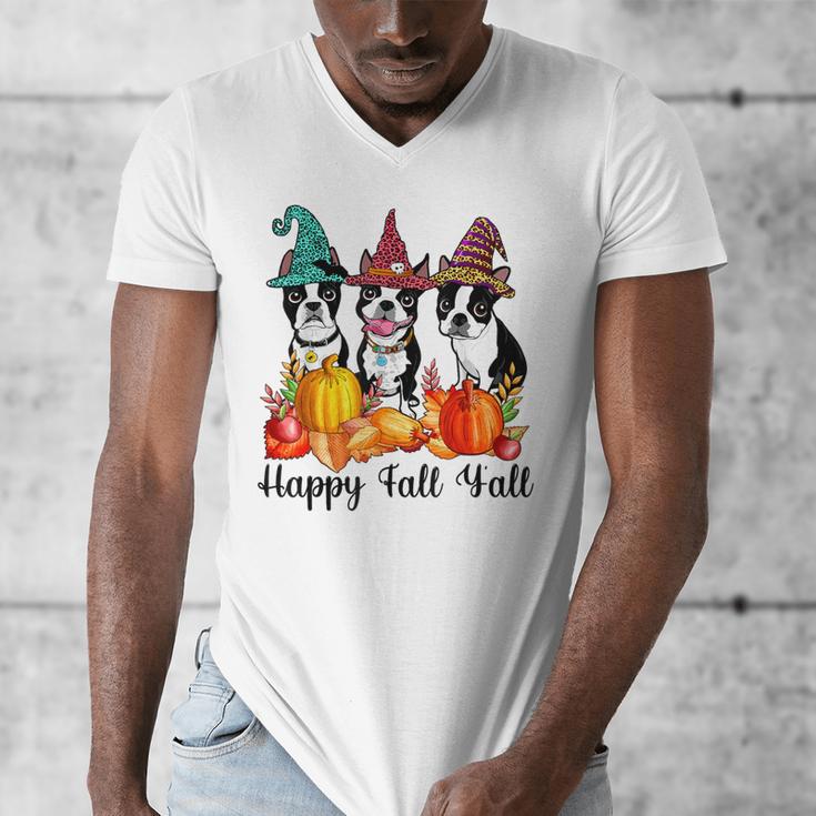 Boston Terrier Dog Lover Fall Ya'Ll Halloween Costume Men Women Men's V-Neck T-Shirt, Boston Terrier Halloween Gifts, funny design
