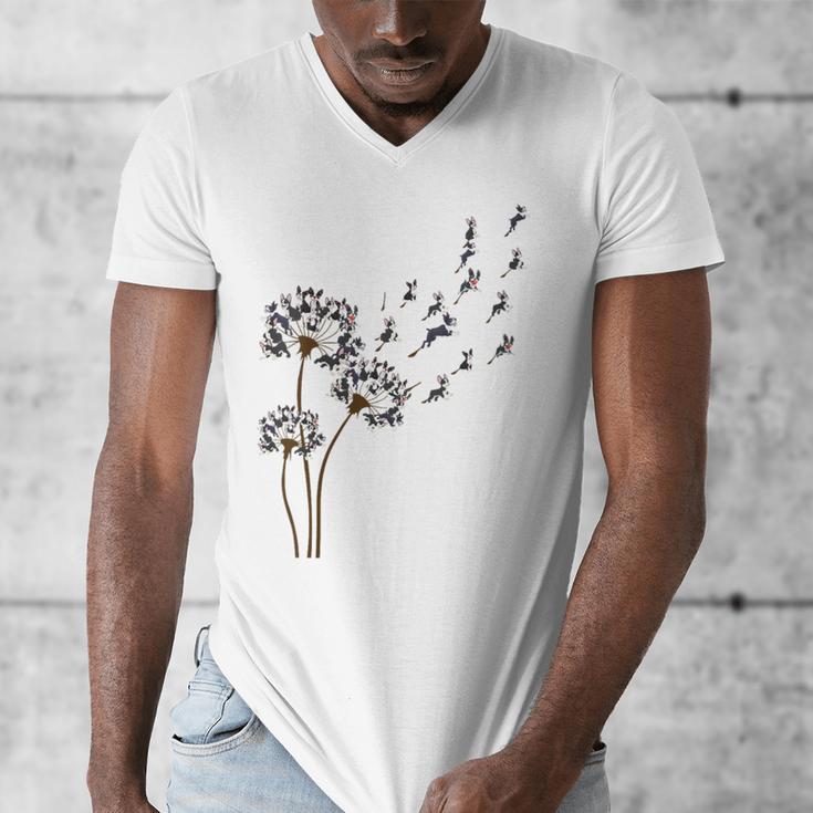 Boston Terrier Flower Fly Dandelion Dog Lover Dog Dad Men's V-Neck T-Shirt, Couple Gifts, Boston Terrier Dad Gifts, funny design