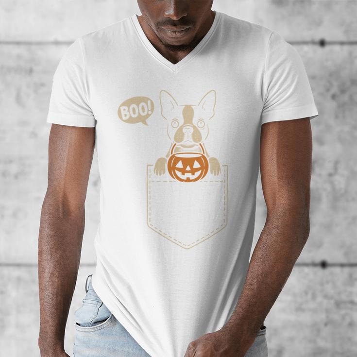 Boston Terrier Halloween Cute Bostie Dog Pocket Boo Men's V-Neck T-Shirt, Boston Terrier Halloween Gifts, funny design