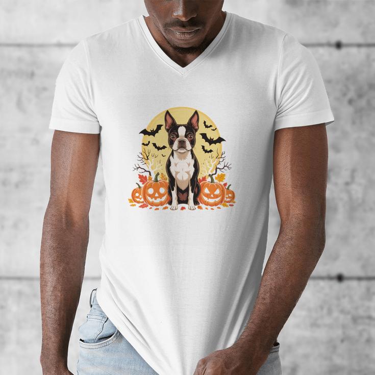 Boston Terrier Halloween Dog Lover Pumpkin Costume Men's V-Neck T-Shirt, Boston Terrier Halloween Gifts, funny design