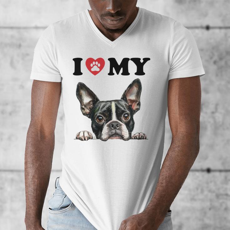 Boston Terrier I Heart My Dog Dog Lover Men's V-Neck T-Shirt, funny design