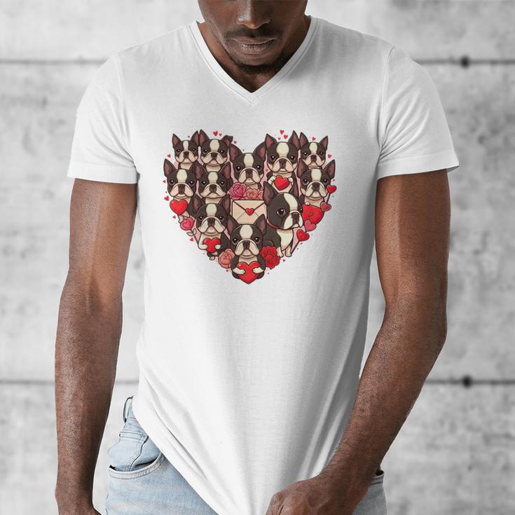 Boston Terrier Heart Valentine Boston Terrier Men's V-Neck T-Shirt, funny design