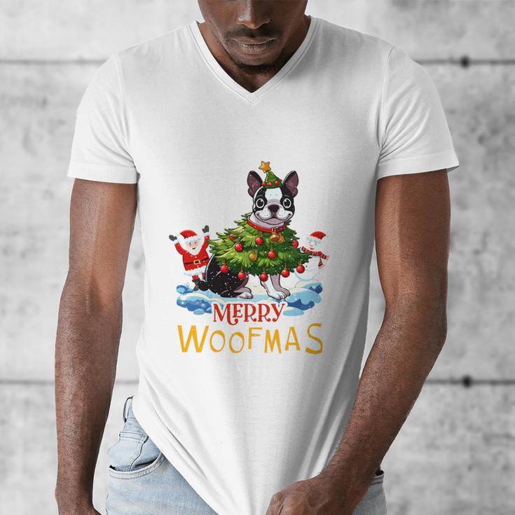 Boston Terrier Merry Christmas Tree Lights Dog X-Mas Dogs Men's V-Neck T-Shirt, Boston Terrier Christmas Gifts, funny design