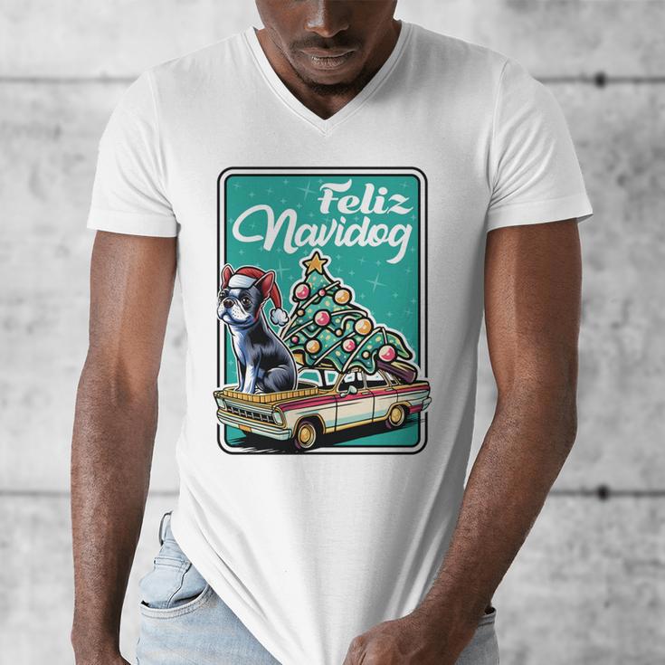 Boston Terrier Merry Christmas Tree Truck Dog X-Mas Men's V-Neck T-Shirt, Boston Terrier Christmas Gifts, funny design