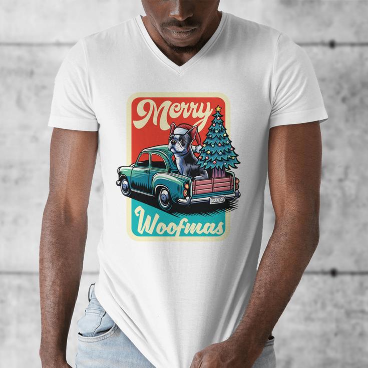 Boston Terrier Merry Christmas Tree Truck Santa Dog X-Mas Men's V-Neck T-Shirt, Boston Terrier Christmas Gifts, funny design