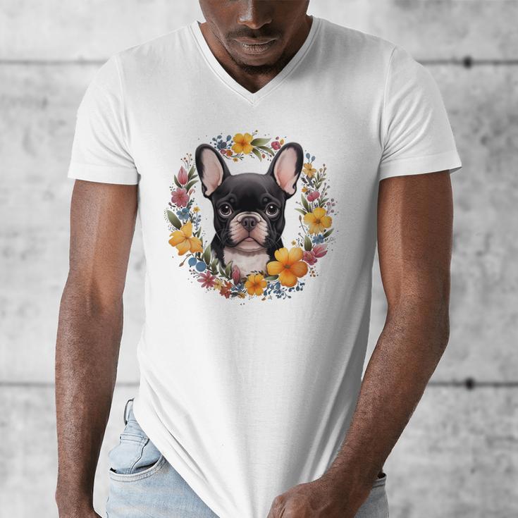 Boston Terrier Mom Floral Bostie Dog Lover Flowers Cute Men's V-Neck T-Shirt, Couple Gifts, Mom Gifts, Boston Terrier Mom Gifts, funny design