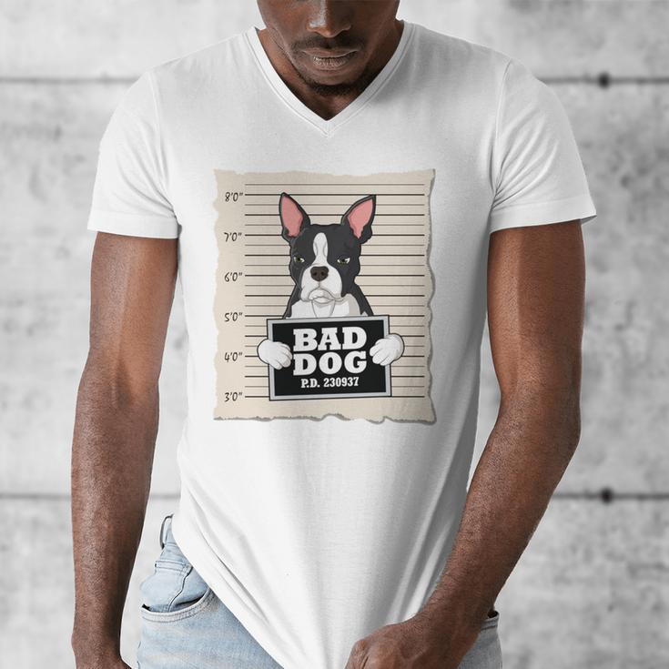 Boston Terrier Mug Shot Guilty Dog Men's V-Neck T-Shirt, funny design