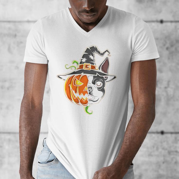Boston Terrier Pumpkin Jack O Lantern Halloween Men's V-Neck T-Shirt, Boston Terrier Halloween Gifts, funny design