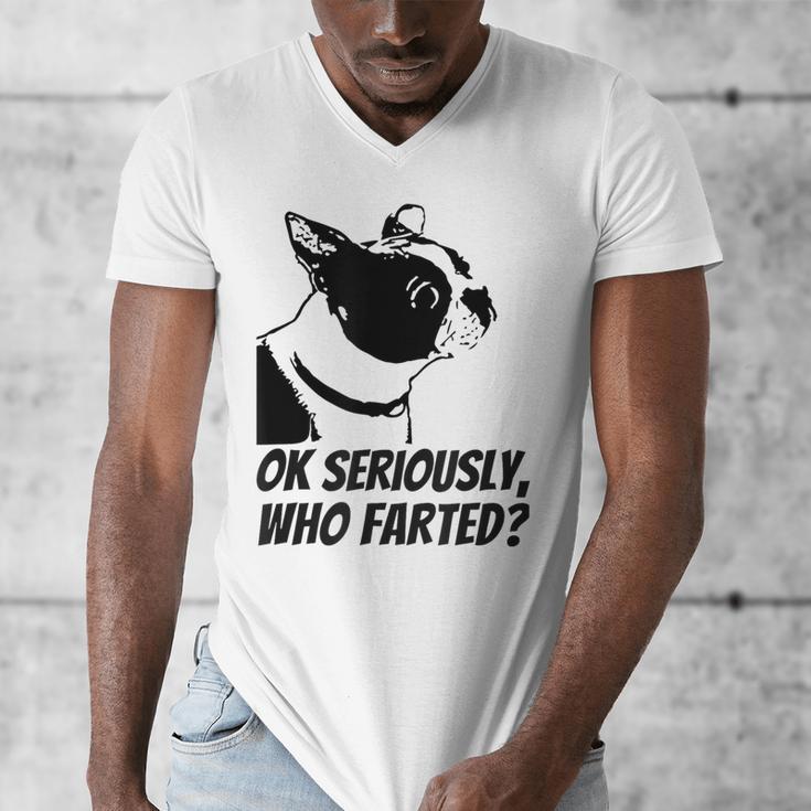 Boston Terrier Shirt Ok Seriously Who Farted Men's V-Neck T-Shirt, funny design