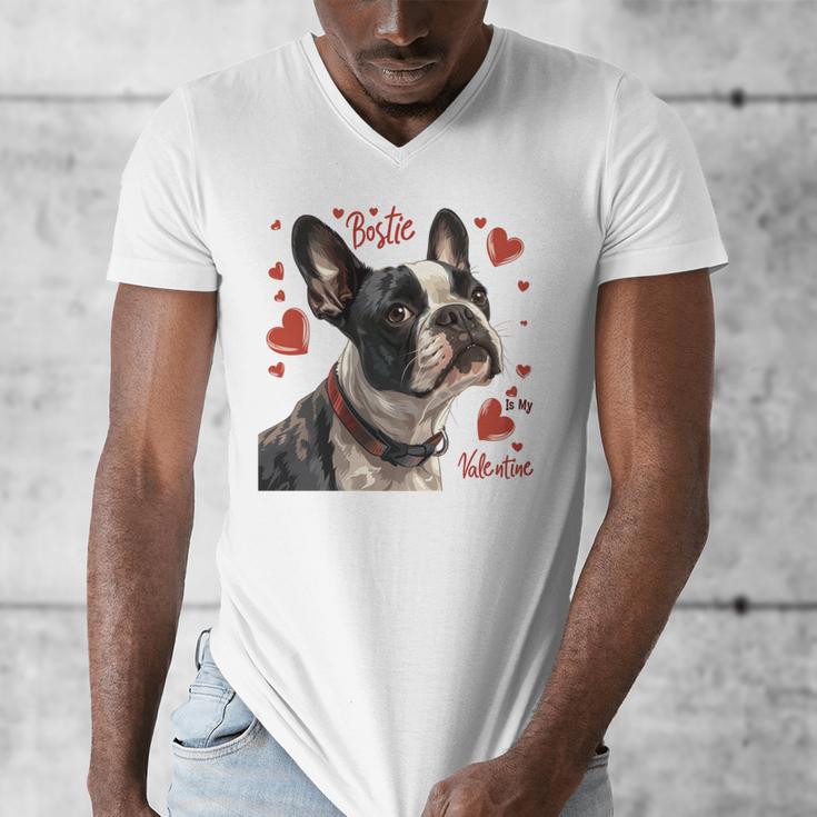 Boston Terrier Is My Valentine Cute Pet Dog Owner Valentine Men's V-Neck T-Shirt, funny design