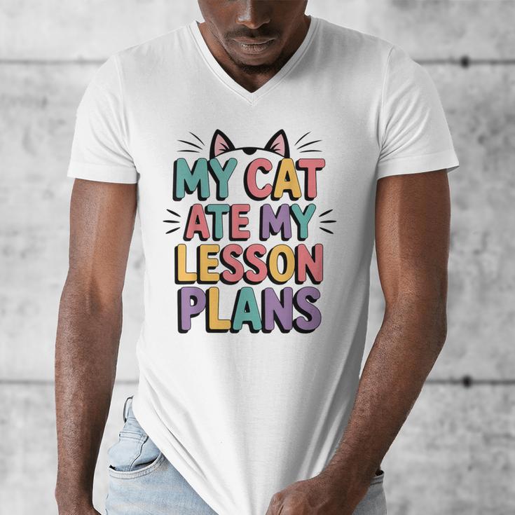 My Cat Ate My Lesson Plans Teacher Cat Humor Men's V-Neck T-Shirt, funny design My Cat Ate My Lesson Plans Teacher Cat Humor Men's V-Neck T-Shirt, funny design
