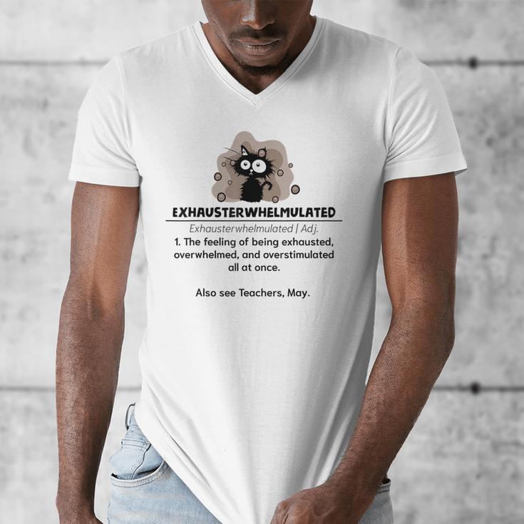Cat Exhausted Teacher Exhausterwhelmulated Definition Men's V-Neck T-Shirt, funny design Cat Exhausted Teacher Exhausterwhelmulated Definition Men's V-Neck T-Shirt, funny design
