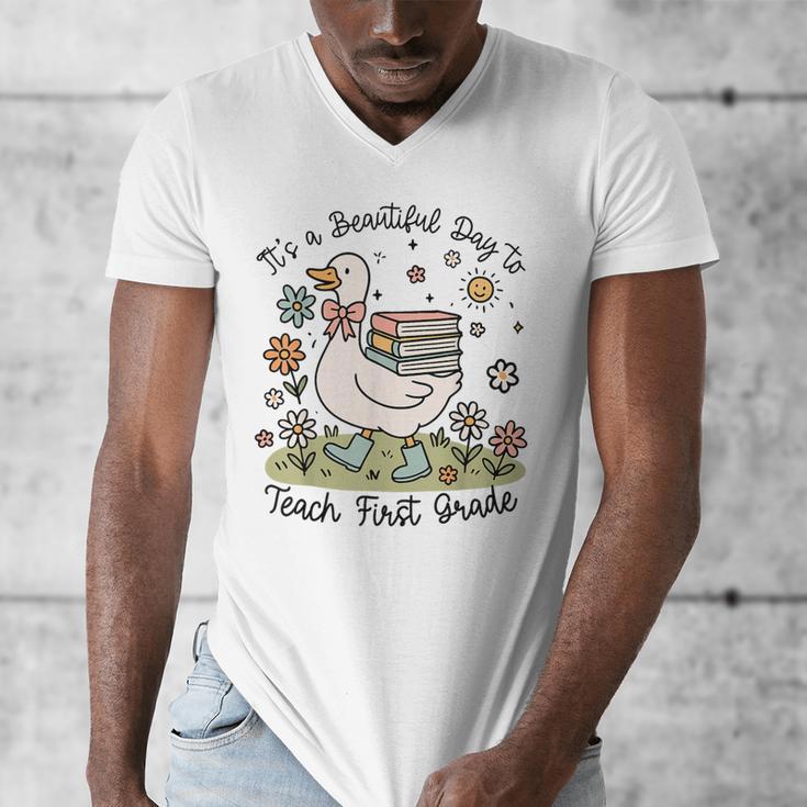 Cute Goose It's A Beautiful Day To Teach 1st Grade Teacher Men's V-Neck T-Shirt, funny design Cute Goose It's A Beautiful Day To Teach 1st Grade Teacher Men's V-Neck T-Shirt, funny design