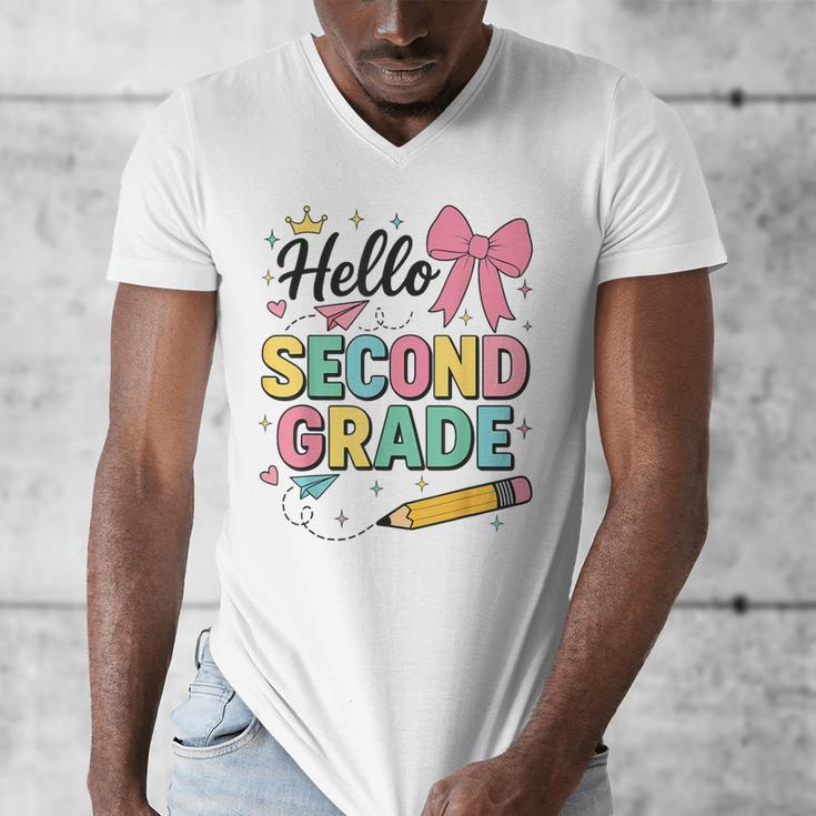 Cute Hello Second Grade Back To School Coquette Teacher Girl Men's V-Neck T-Shirt, funny design Cute Hello Second Grade Back To School Coquette Teacher Girl Men's V-Neck T-Shirt, funny design