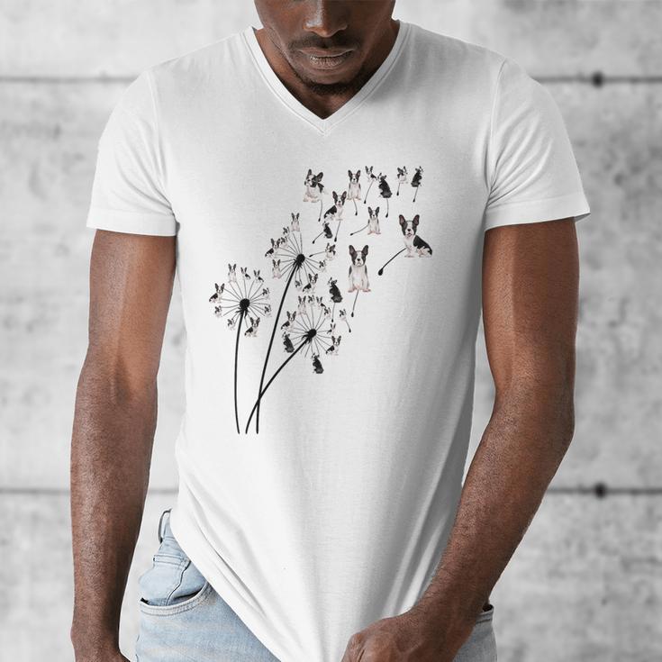 Dandelion Boston Terrier Flower Floral Bostie Tree Men's V-Neck T-Shirt, funny design