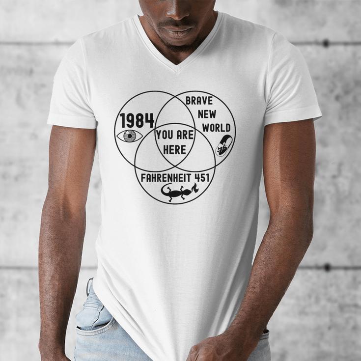 You Are Here Dystopian Venn Diagram English Teacher Bk Men's V-Neck T-Shirt, English Teacher Gifts, funny design You Are Here Dystopian Venn Diagram English Teacher Bk Men's V-Neck T-Shirt, English Teacher Gifts, funny design