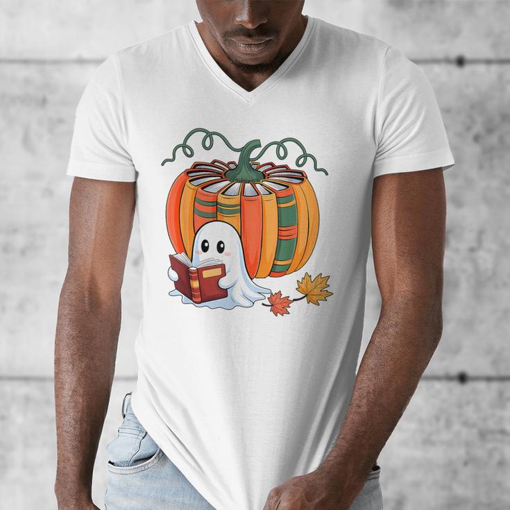 Fall Book Pumpkin Books Ghost Reading Halloween Teacher Men's V-Neck T-Shirt, funny design Fall Book Pumpkin Books Ghost Reading Halloween Teacher Men's V-Neck T-Shirt, funny design
