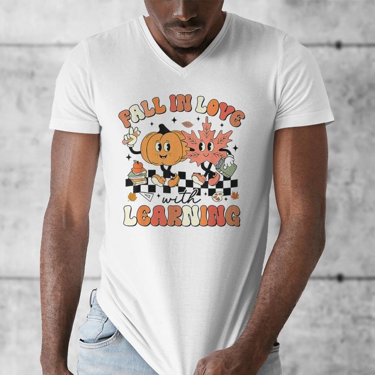 Fall In Love With Learning Teacher Retro Thanksgiving Men's V-Neck T-Shirt, funny design Fall In Love With Learning Teacher Retro Thanksgiving Men's V-Neck T-Shirt, funny design