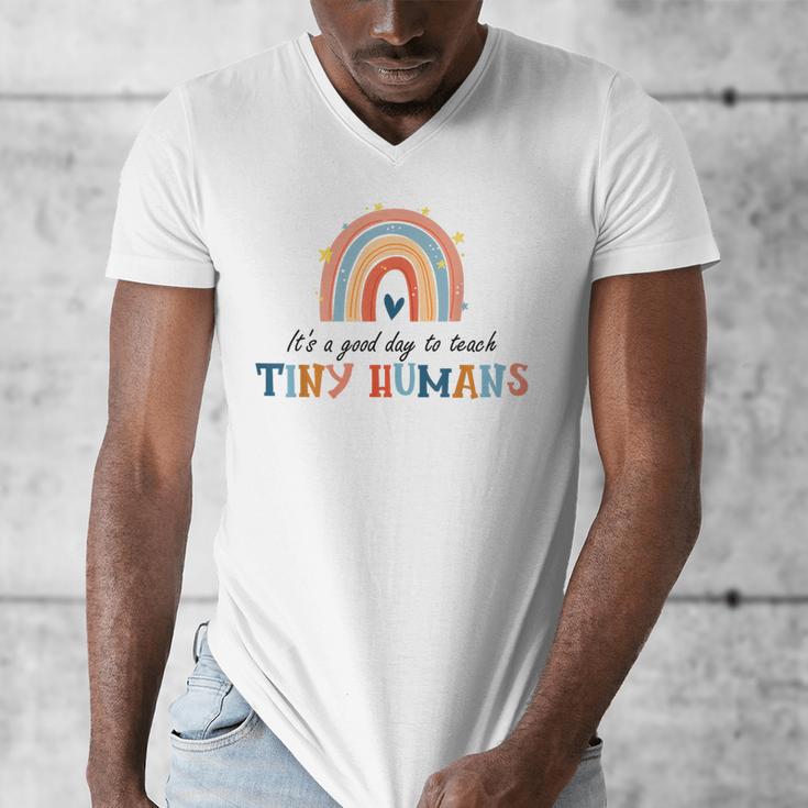 Good Day To Teach Tiny Humans Rainbow Teacher Men's V-Neck T-Shirt, funny design