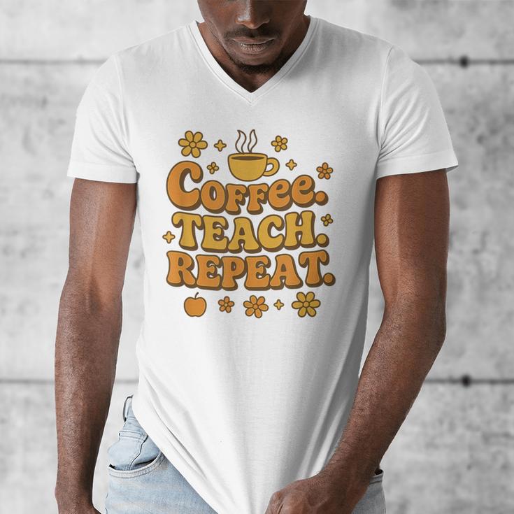 Groovy Coffee Teach Repeat Retro Teacher Men's V-Neck T-Shirt, Groovy Teacher Gifts, funny design Groovy Coffee Teach Repeat Retro Teacher Men's V-Neck T-Shirt, Groovy Teacher Gifts, funny design