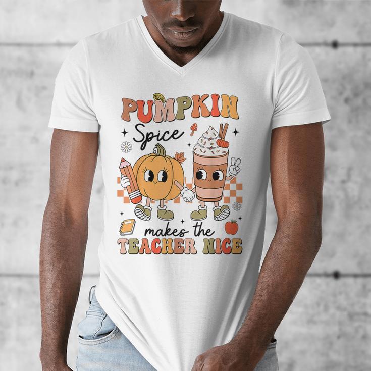 Groovy Pumpkin Spice Makes Teacher Nice Fall Thanksgiving Men's V-Neck T-Shirt, Groovy Teacher Gifts, funny design Groovy Pumpkin Spice Makes Teacher Nice Fall Thanksgiving Men's V-Neck T-Shirt, Groovy Teacher Gifts, funny design