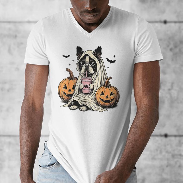 Halloween Boston Terrier Ghost Men's V-Neck T-Shirt, Boston Terrier Ghost Gifts, Boston Terrier Halloween Gifts, funny design