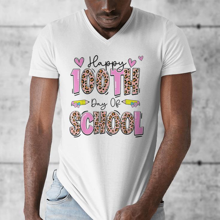 Happy 100th Day Of School Leopard Print Teacher Student Kids Men's V-Neck T-Shirt, funny design Happy 100th Day Of School Leopard Print Teacher Student Kids Men's V-Neck T-Shirt, funny design