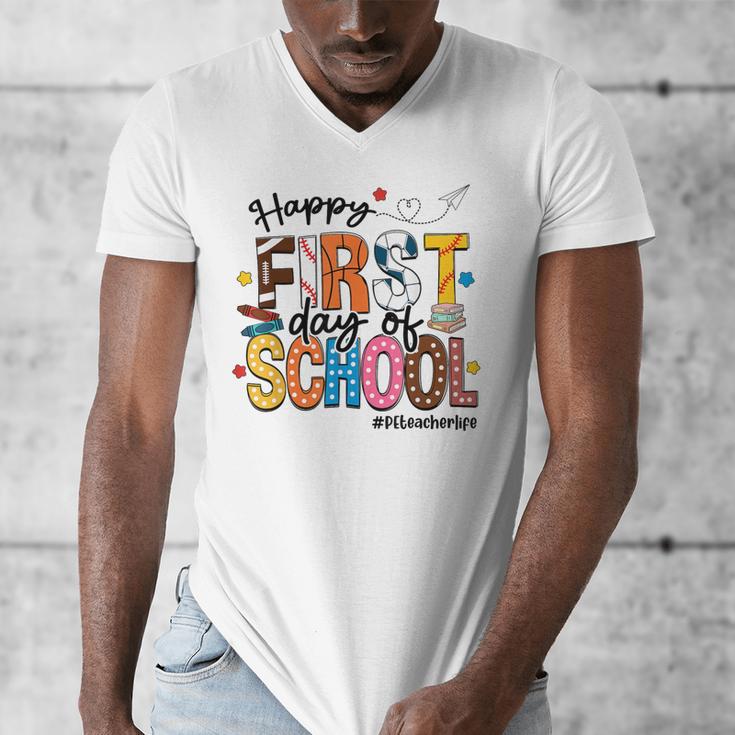 Happy First Day Of School PE Teacher Life Back To School Men's V-Neck T-Shirt, Pe Teacher Gifts, funny design Happy First Day Of School PE Teacher Life Back To School Men's V-Neck T-Shirt, Pe Teacher Gifts, funny design