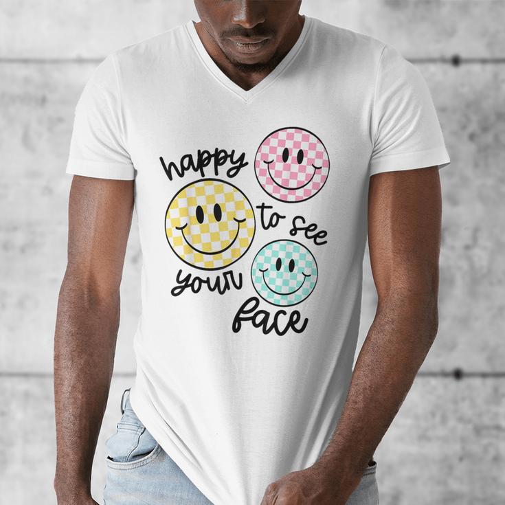 Happy To See Your Face Smile Face Teacher Back To School Men's V-Neck T-Shirt, funny design