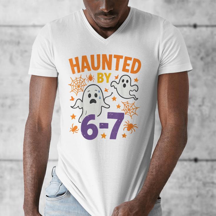 Haunted 67 Ghost Math Teacher Halloween Costume Math Pun Men's V-Neck T-Shirt, funny design