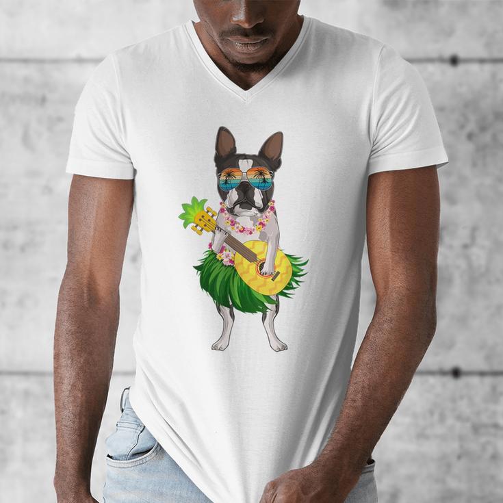 Hawaiian Boston Terrier Dog Pineapple Ukulele Summer For Men Women Girls Kids Men's V-Neck T-Shirt, funny design